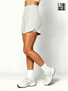 mulinsen Quần short thể thao nữ 2 trong 1 cạp cao, thoải mái, thoáng khí, đa năng, phong cách thường ngày - trắng - Xem 3