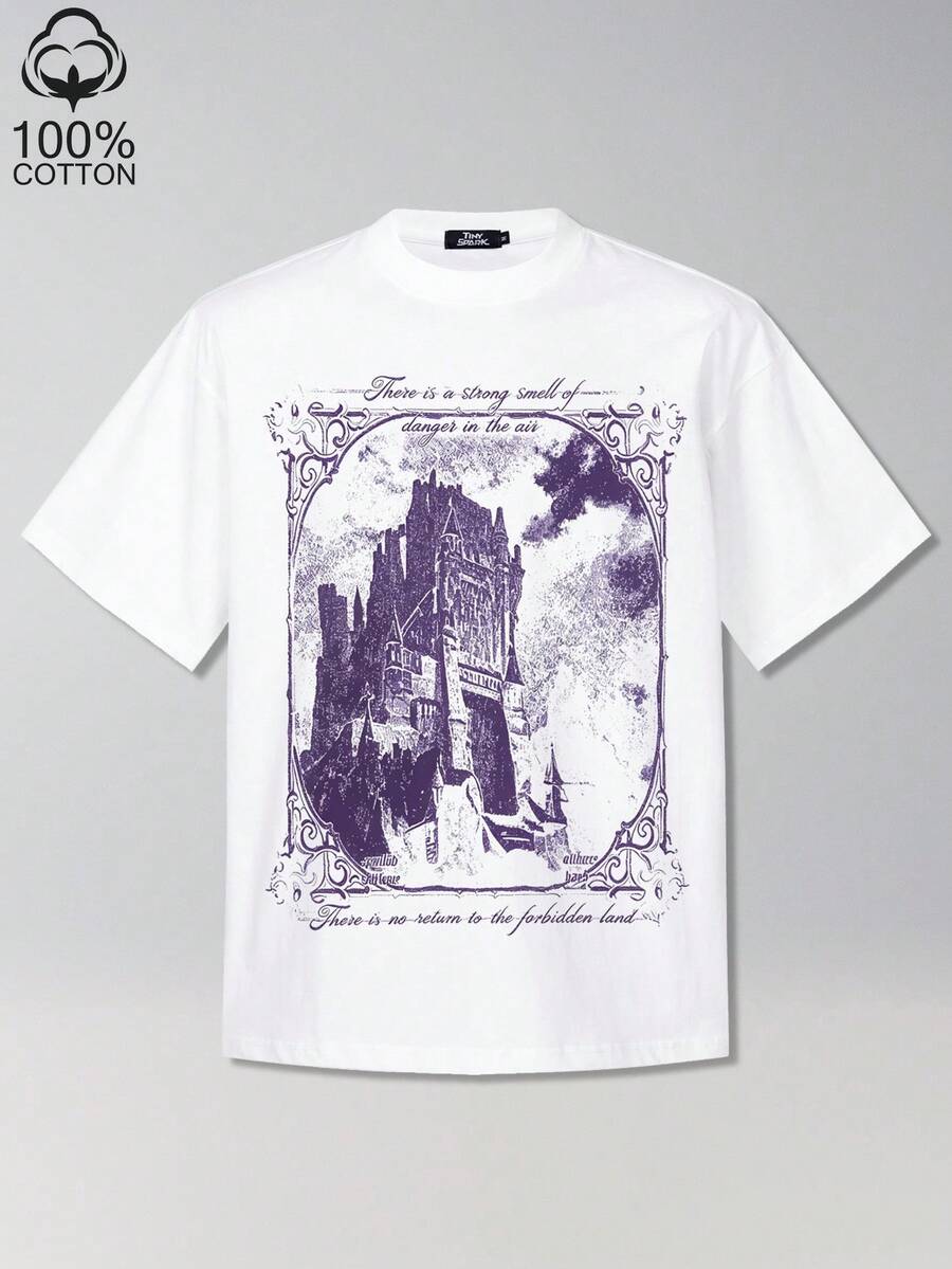 Tiny Spark White Tee Shirt Scary Castle Graphic - White - View 1