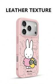Miffy Rabbit Phone Case, simple and fashionable leather texture creative phone case, TPU soft shell protective cover for iPhone 17Promax 17pro 16, Promax 16 Plus, 15 Plus, 15 Promax, 14, 16, Promax 16 Plus, 15 Plus, 15 Promax, 14, 14 Plus, 14 Pro max - 粉色 - 查看 2
