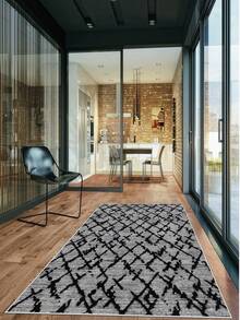 Digitally Printed Non-Slip Washable Runner And Area Rug Living Room Carpet, Modern Design | Modern, Scandinavian, Bohemian And Classic Styles | 100% Polyester - Black - View 2