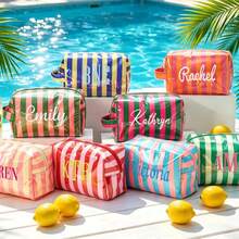 Custom Striped Toiletry Bag, Personalized Travel Storage Bag, Waterproof Name Makeup Organizer, Travel Makeup Bag, Vacation Gift, Waterproof Storage Bag, Summer Storage Bag, Personalized Storage Bag, Beach Bag Liner, Custom Travel Bag, Pool Party Gift, Toiletry Organizer - Multicolor - View 6