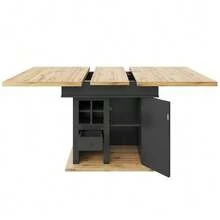 Telescopic Dining Table (110-140*80cm), Folding Kitchen Table For 4 To 6 People, Extendable Table, Space-Saving Kitchen Table, For Kitchen And Living Room, Table With Wine Rack And Drawers - Black - View 9