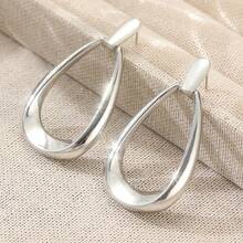 French Geometric Style Earrings, Simple And Elegant, Gold-Tone Copper Pendant Design, Versatile For All Year Round, Suitable For Daily, Party, Travel And Other Occasions - Silver - View 5