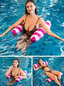 1pc Portable Inflatable Floating Raft, Outdoor Foldable Striped Floating Bed, Water Inflatable Resting Seat, Pool Hammock Lounge Chair Float, Adult PVC Inflatable Float, Suitable For Swimming Pool, Beach, Portable Use, No Power Required, Comfortable, Durable, Lightweight, Helps Relaxation, Easy To Carry, Quick Inflation, Suitable For Adult Use. - Multicolor - View 4
