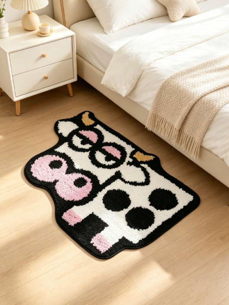 1pc Soft Fluffy Cow Shaped Rug, Pink Bedroom Decor, Small Rug, Carpet, Home Decor, Living Room Rug, Living Room Small Rug, Bedroom Rug, Living Room Home Decor, Outdoor Rug, Washable Rug - Multicolor 3 - View 1