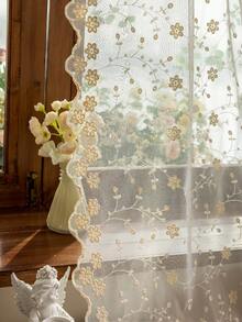 1pc Beige Rose Pattern Lace Sheer Curtain, Short Curtain, Window Valance, Cafe Curtain, Vintage Pastoral Romantic Style, Translucent, Made Of Polyester Fiber, Suitable For Bedroom, Room, Living Room, Kitchen, Office, Cafe And Home Decor Use. - 1PC - View 7