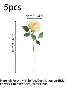 1/5支裝 19.69英吋人造春夏花瓶填充花莖 仿真玫瑰花，適合婚禮花藝裝飾、花瓶插花、居家佈置與桌面中心裝飾，亦適合作為週年或畢業禮物，四季皆可用 - 香檳橙 - 查看 8