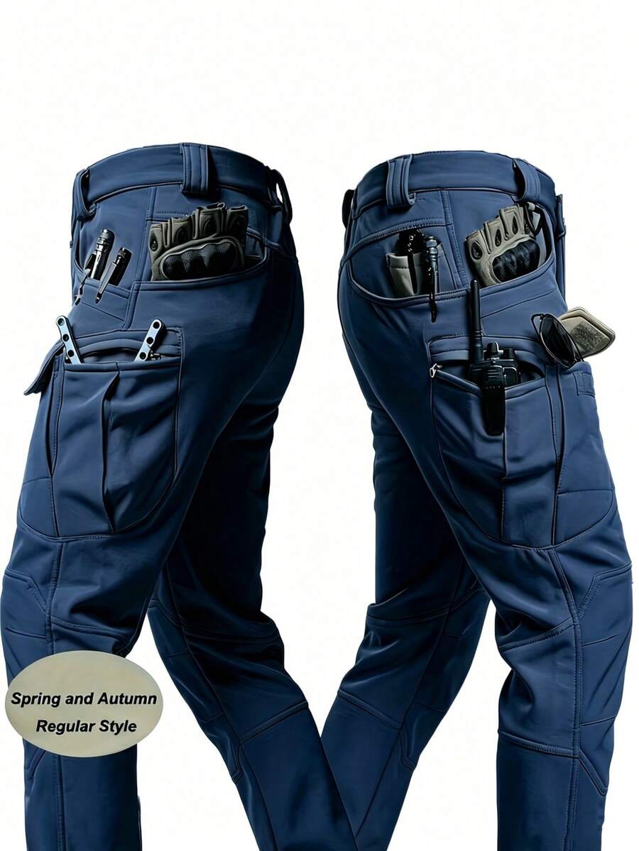 Waterproof Tactical Trousers With 10 Pockets, Deep Double Pockets And Small Front Pockets - Blue - View 1