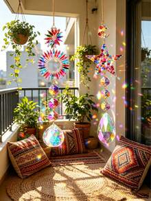1pc Colorful Rhinestone Sun & Star Crystal Prism Suncatcher, Rainbow Maker Window Hanging Decor, Suitable For Outdoor, Garden, Home, Bedroom, Wall, Balcony And Room Decoration, Exquisite Gift For Birthday, Graduation, Mother's Day, Valentine's Day And Christmas - Multiple Styles - View 3