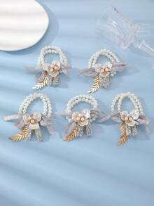 1pc/5pcs Elegant Vintage Style Ribbon Rhinestone Wrist Corsage, Bridesmaid Wedding Dress Accessory - Multicolor - View 5