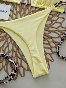 2pcs Baju Renang Bikini Seksi Model Halter Motif Leopard untuk Wanita, Cocok untuk Liburan Musim Semi & Musim Panas di Pantai - Cadet Blue - View 4