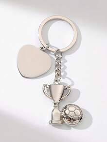 1pc Customized 3D Soccer Ball & Trophy Keychain, Stainless Steel Material With Customizable Engraved Text, Suitable For Soccer Fans, Friends, Family, Colleagues Birthday Party Gifts - Multicolor - View 4