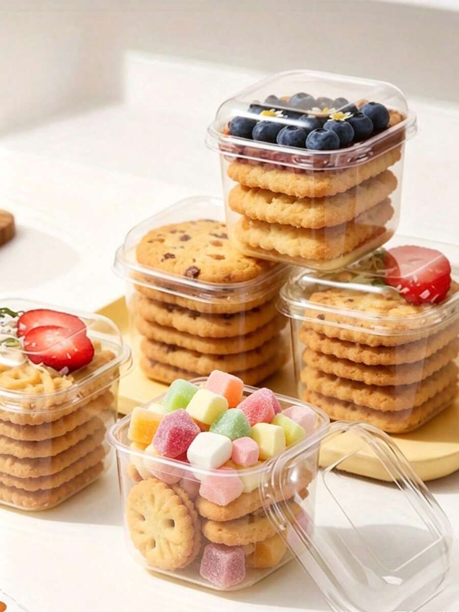 1-50pcs Square Transparent Mousse Cups Candy Boxes, Dessert Fruit Pudding Jelly Ice Cream Baking Containers, Suitable For Birthday Wedding Holiday Party, Party Supplies, Event Catering, Square Containers, Modern Tableware, Lightweight Cups, Cake Containers