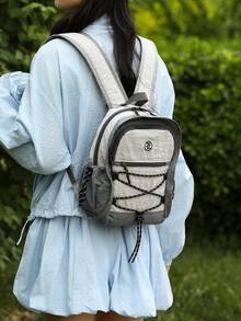 1個新款休閒時尚小後背包 旅行登山後背包 騎單車運動後背包 大學風學生書包 通勤購物旅行包 運動包健身包 女款 - 灰色 - 查看 14