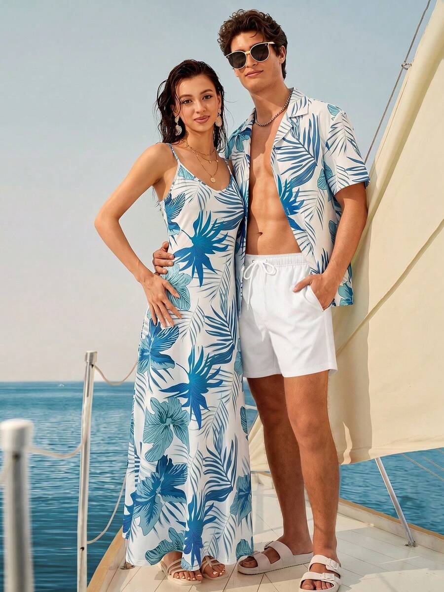 Men's Floral Print Short Sleeve Top And Shorts Beach Set - Multicolor 3 - View 1
