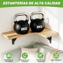 Set de 5 Repisas flotantes Estantes flotantes de esquina con soportes metálicos triangulares Soporta 16 kg c/u Resistente a humedad y arañazos ideal para cocina cuarto sala café 40x29x14 cm - Marrn claro - Ver 6