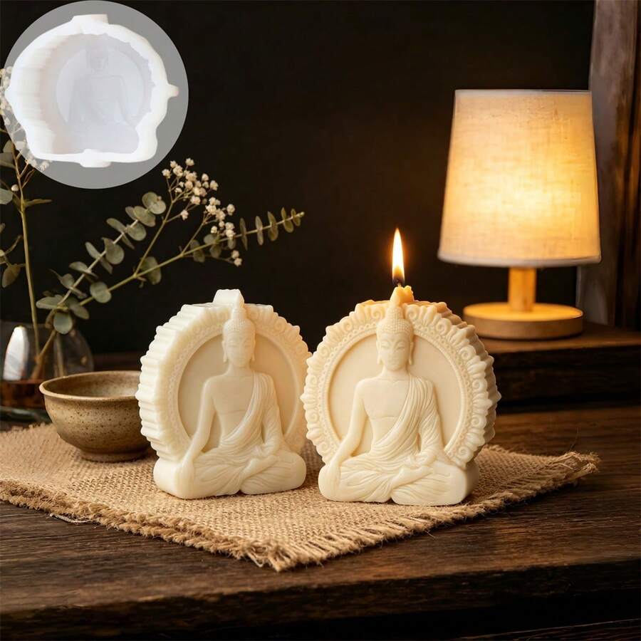 3D 冥想佛像矽膠蠟燭模具，附華麗邊框佛像雕像模具，適用於 DIY 香氛蠟燭、手工皂、樹脂鑄造、石膏手工藝、禪意家居裝飾與靈性禮物