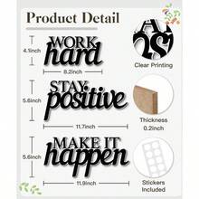 - Juego de arte motivacional para pared, diseo de inchTrabaja duro, mantente positivo, hazlo suceder inch, inspirador para el hogar, oficina, recmara, aula - Redacción inspiradora - Ver 3