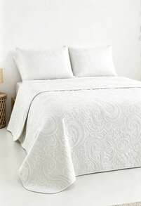 Colcha Quilt Paisley Elegante | Cubrecama Acolchada con Fundas de Almohada, Disponible en 5 Medidas para Camas90/105/135/150/180cm Paisley Elegante - Blanco - Ver 1