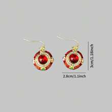 Vintage Royal Style Ruby Red Enamel Earrings, Niche Design Colorful Gemstone Embellished Ear Pendants - Red - View 4