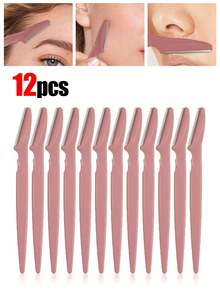 70/60/50/40/30/24/20//12/6/3/1 Conjunto de lâminas de barbear para sobrancelhas pretas, aparadores de remoção de pelos do corpo, rosto e sobrancelhas, lâminas com capas protetoras de precisão, adequadas para uso diário ou em viagens, preço acessível, podem ser usadas como presentes, ferramentas de beleza, artigos baratos - Castanho Café - Ver 12