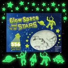 Glow-In-The-Dark Ceiling Stickers With Astronaut, Moon And Space Planets, Wall Decals For Bedroom, Christmas Gift (Blue, Green) - Blue - View 18