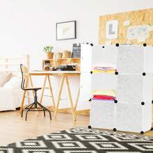 Système d'étagères de garde-robe DIY avec porte-chaussures et barre à vêtements, garde-robe modulaire combinée, système d'étagères emboîtables gain de place, étagère portable pliable, 6 cubes, blanc - Voir 7