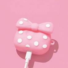 Polka Dot Bow Earphone Case, Cartoon Dirt-Resistant Hard Shell, Pendant, Girly Accessory, Full Protection - Pink - View 2