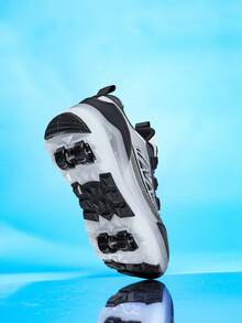 BLSART Unisex Kids 4-Wheel Detachable Roller Shoes, Breathable Mesh Lace-Up With Hidden Wheels, Student Indoor/Outdoor Commuting Skating Sports Shoes - Black - View 4