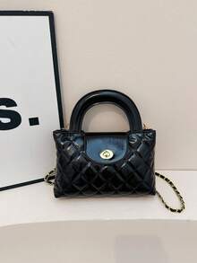 French Elegant Plaid Chain Women's Handbag, Fashion Commuter Casual Tote - Can Be Carried By Hand, Over The Shoulder Or Crossbody - Black - View 7