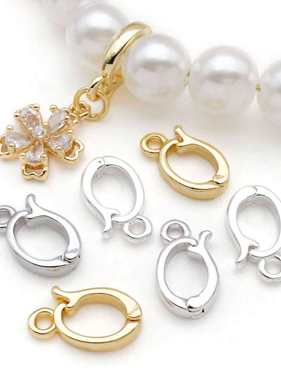 2/4/6pcs 18K Gold Plated Brass Oval Jewelry Clasp Spring Ring Connector Snap Fastener, Suitable For Jewelry Making DIY Craft Accessories