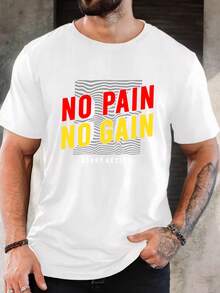 Tricou casual pentru bărbați cu mânecă scurtă și imprimeu grafic "No Pain No Gain", tric motivational de vară, cadou de Crăciun și sărbători pentru el - alb - Vizualizare 1