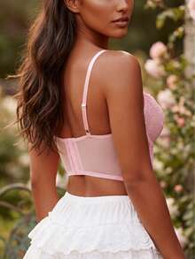 Top bustier con forma de espina de pescado en color rosa suave, con encaje floral, aros y diseño ajustado que da forma a la cintura - Rosa - Ver 6