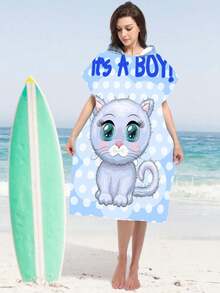 1pc Rainbow Unicorn & Blue Polka Dot Kitten Print Polyester Hooded Poncho, Oversized Beach Towel - Vibrant Unicorn Design, Beach Wrap, Soft & Durable Polyester Robe, Suitable For Swimming, Travel And Beach Vacation, Unisex Bathrobe, Beach Towel, Women Robe, Travel Decor, Casual Decor - Multicolor - View 10