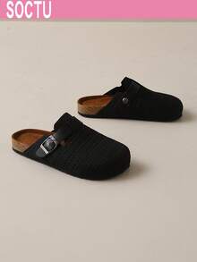 Women's Spring New Round Toe Thick Sole Comfortable Closed Toe Soft Bottom Casual Fashion Versatile Slippers - Black - View 3