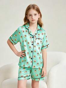 Tween Girl Avocado Short Sleeve & Shorts Pajama 2-Piece Set - Multicolor - View 3