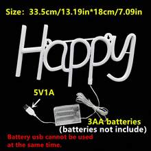 1個 LED 發光字母 Happy 霓虹燈牆面裝飾夜燈 電池/USB供電 遊戲室場景氛圍燈 居家節日派對 仙女燈 臥室裝飾 - Happy霓虹燈 - 查看 12