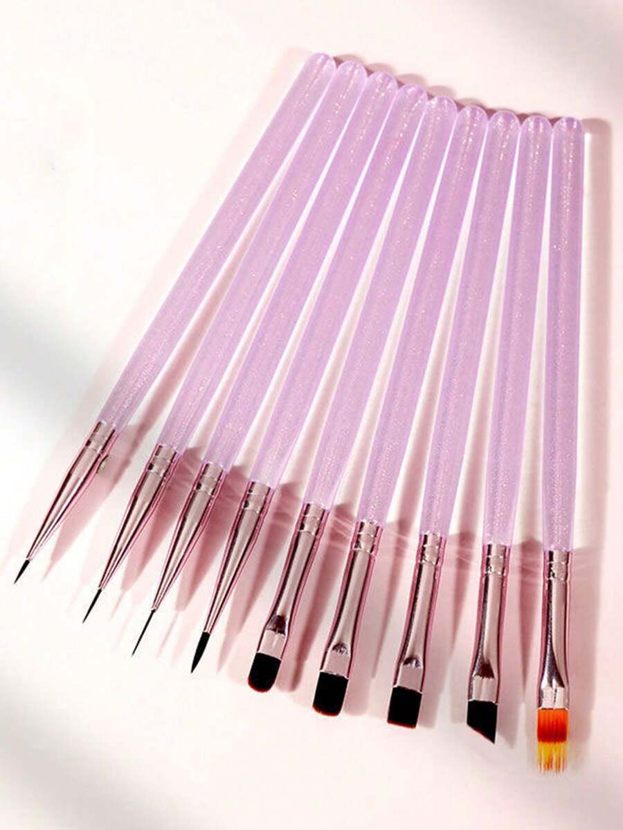 9件組日式冰紫色系列專業UV凝膠美甲工具組，包含專業刷具、美甲線筆、DIY彩繪筆、指甲油、壓克力材料、美甲設計、美甲貼片、展示架及配套彩繪工具配件 - 彩色 - 查看 1