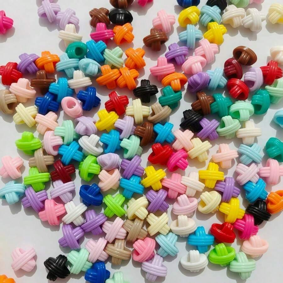 50顆/100顆 12mm 壓克力十字結大孔珠，混色，適用於手鍊、髮飾、項鍊、手機鍊 DIY