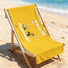 Peanuts Snoopy Bright Yellow Beach Towel With Snoopy & Charlie Brown And "TEAM PLAYER!" Text Print Ultra Soft Beach Towel, Perfect For Pool, Summer Beach And Travel - A - View 1