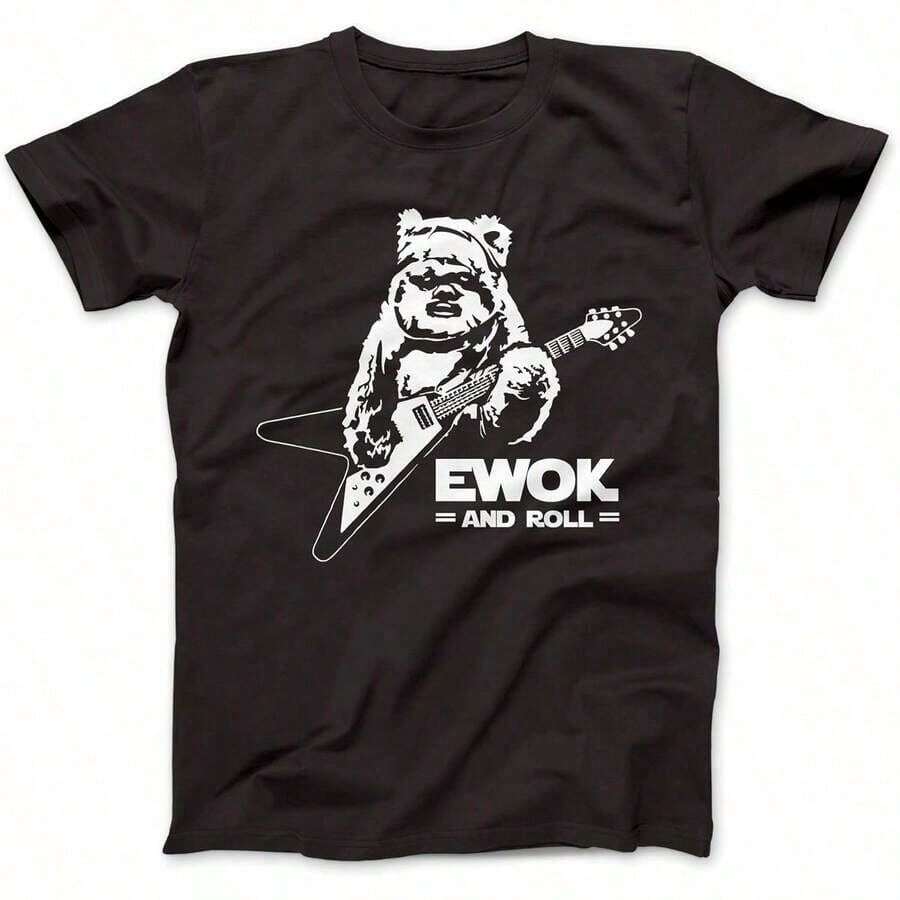 Summer TopsDa-Mi-Ri-Rtida T-Shirt By Bees Knees Tees With Ewok And Guitar Print. Unisex Retro Fashion Street Casual Pullover Sweatshirt Soft - Black - View 1