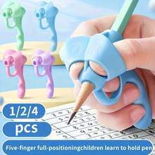 1/2/4pcs Random Color Soft Rubber Pencil Grips, Handwriting Posture Corrector - Sets - View 4