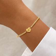 1pc Simple Classic Heart Initial Golden Adjustable Bead Chain Bracelets For Women - Yellow Gold - View 1