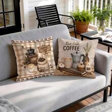4 piezas Fundas de cojín/almohada con estampado de cuadros de café vintage impreso en un solo lado, fundas de cojín decorativas para crear ambiente en múltiples escenas, adecuadas para sala de estar, sofá, dormitorio, sin rellenos de cojín, 40x40cm/45x45cm/50x50cm - Multicolor - Ver 7