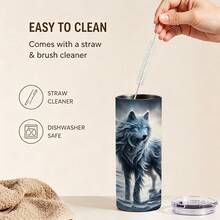 1 Pc 20oz Stainless Steel Tumbler/Travel Cup , Frozen Wolf Forest Design Tumbler Wrap For Wolf Lovers, Adults, And Winter Holiday Gifting, Featuring A Mystical Icy Wolf In A Snowy Woodland Scene. - Nhiều màu - Xem 8