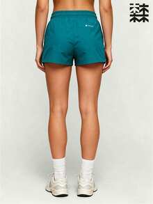 mulinsen Women's Casual Drawstring Waist Sports Shorts With Side Slit Pockets - Teal Blue - View 4
