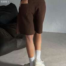 yonghongmaoyi1  Shorts vaqueros bermudas cómodos y holgados para mujer, nuevos modelos de verano - Marrón - Ver 3