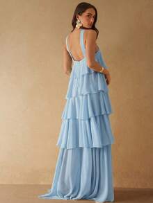 Vestido de fiesta de moda con decoración floral 3D para mujer - Celeste - Ver 1