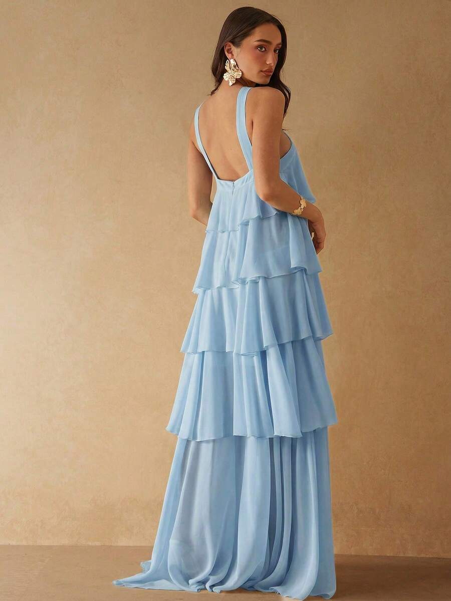 Vestido de fiesta de moda con decoración floral 3D para mujer - Celeste - Ver 1