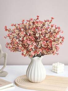 1 Pc Cherry Blossom Artificial Plastic Flower BouquetGypsophila, Modern Arrangement, Home Decor, Fake Plants, Autumn Decor, Room, Desk, Garden Decor, Room Decor Supplies, Valentine's Day, Gifts, Birthday, Graduation, Back To School, School Supplies - Light Brown - View 5